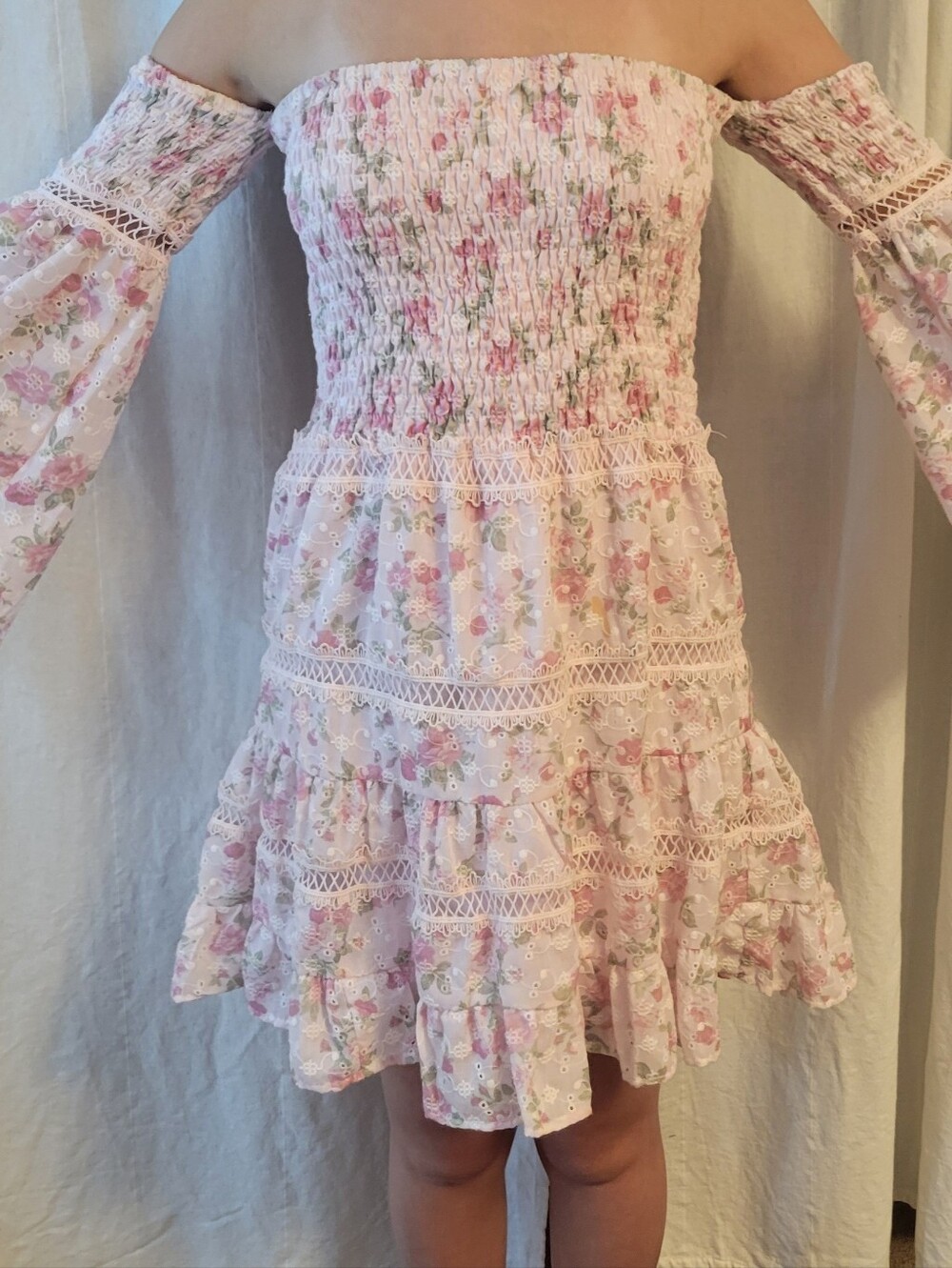 Strapless Bell Sleeve Midi Floral Dress